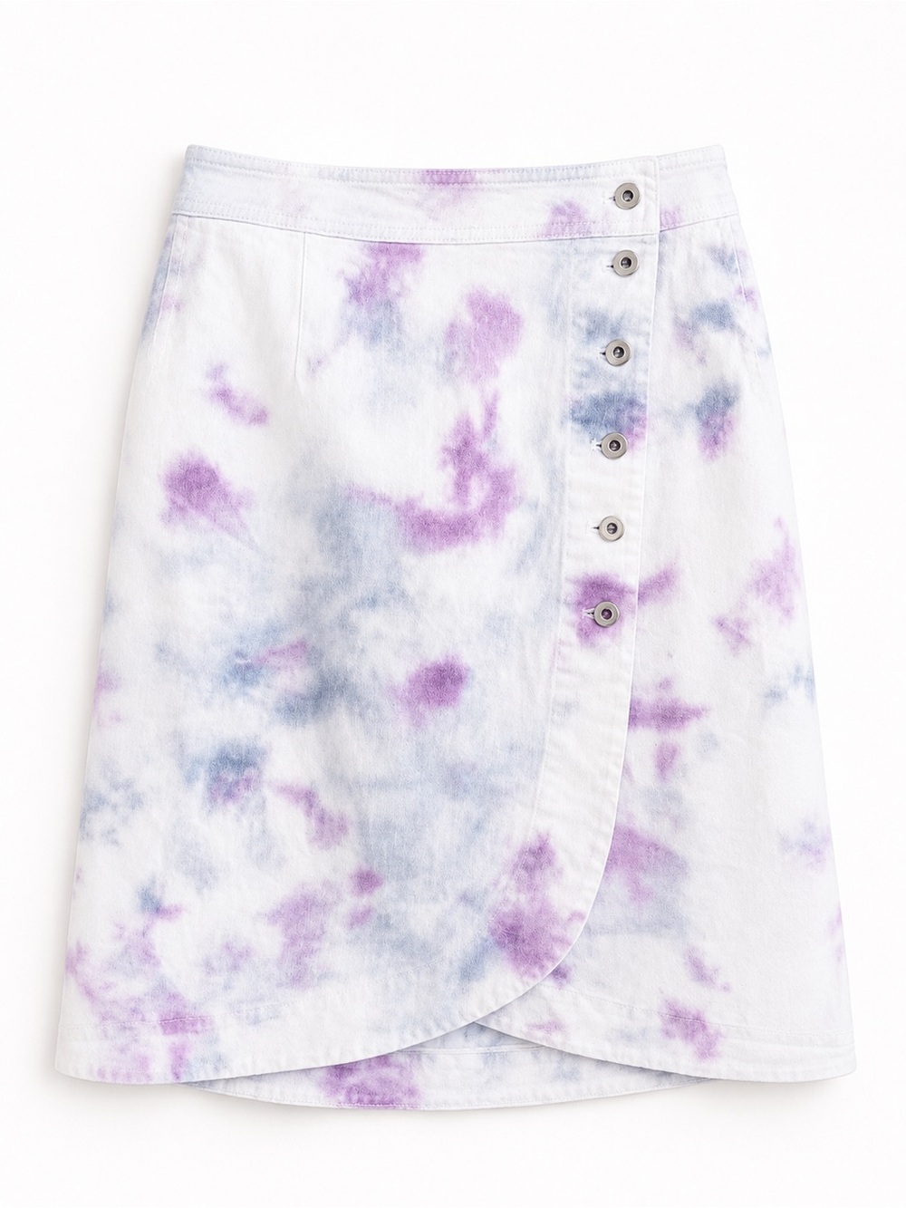 Tie-Dye Button-Front Wrap Mini Skirt - White & Purple